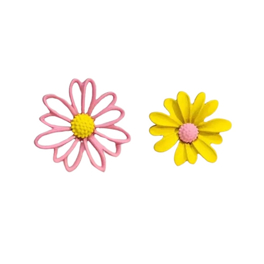 Pink and Yellow Daisy Stud Earrings - Floral Cute Style